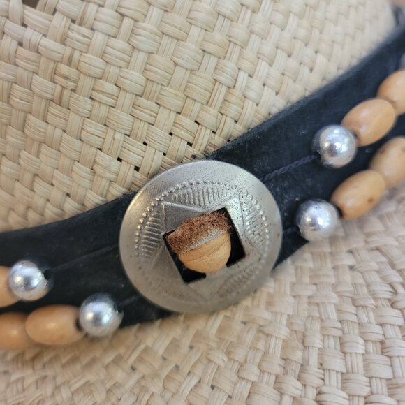 Bullhide Straw Cowboy Hat Womens Small Leather Beaded Concho Band Western Rodeo - Picture 12 of 15